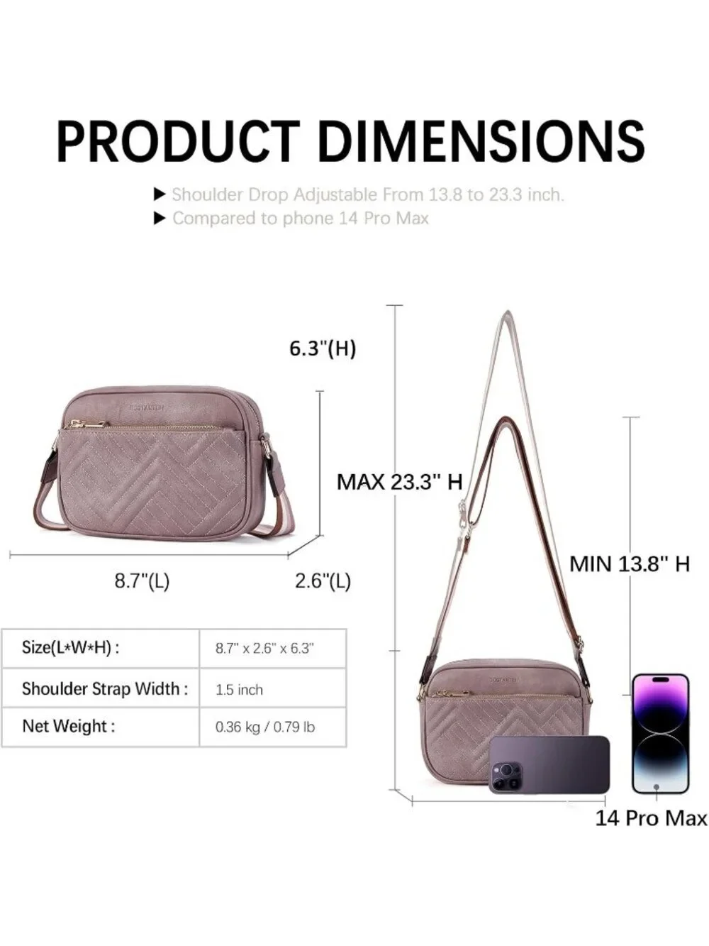Women's Purple Leather Crossbody Purses Shoulder Handbags with Wide Strap
